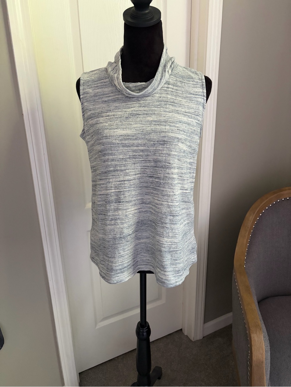 Sleeveless Heathered Cowl Neck Tank Top in Light Blue